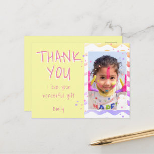 Yellow Kids Photo Girl Birthday Thank you Postcard
