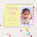 Yellow Kids Photo Girl Birthday Thank you Postcard<br><div class="desc">Personalized birthday thank you postcard for girls with photo and text I love your wonderful gift. Cute yellow birthday thank you card for your friends and family. Upload your photo and personalize the postcard with your name and text. The postcard has colourful stars and waves on the front and the...</div>