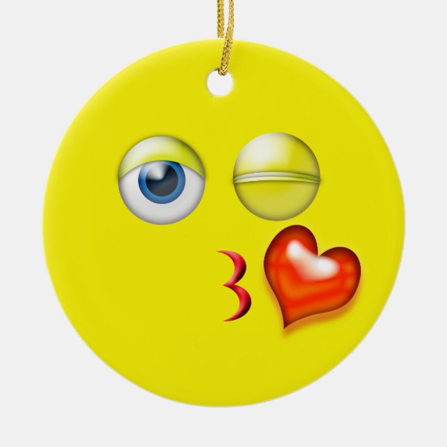 Yellow Kiss Emoji Custom Name Ceramic Ornament (Front)