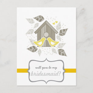 yellow kissing birds my bridesmaid invitation postcard