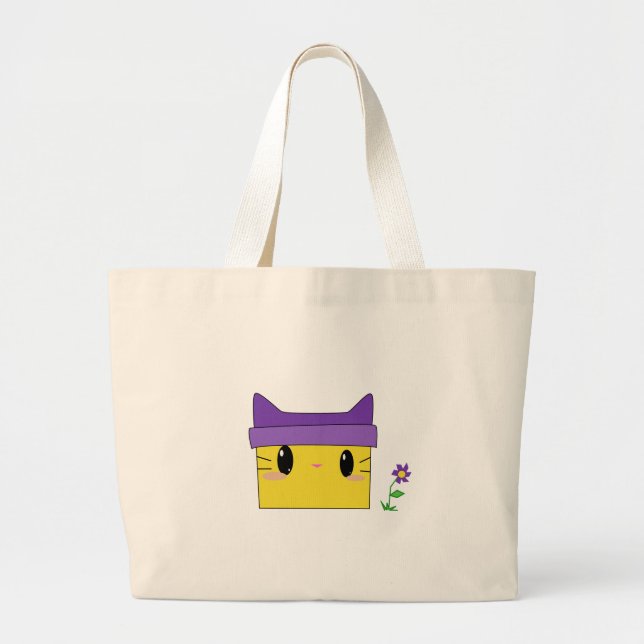 Yellow Kitty Large Tote Bag (Front)