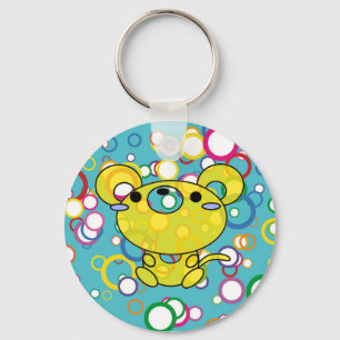Yellow Kitty on Coloured Circles Key Chain
