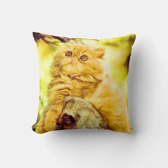 Yellow Kitty Throw Pillow (Front)