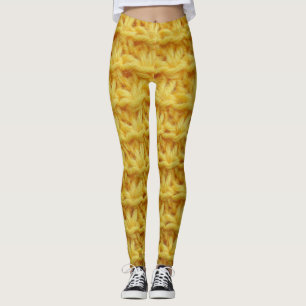Yellow knitted fabric: striped texture. leggings