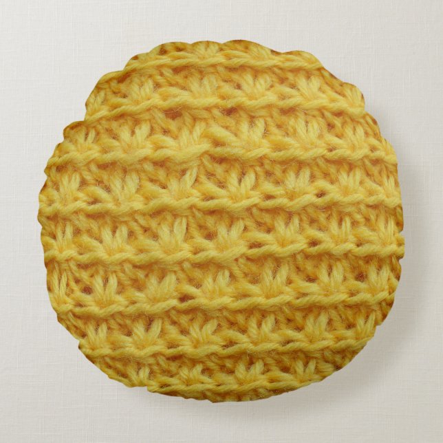 Yellow knitted fabric: striped texture. round pillow (Front)