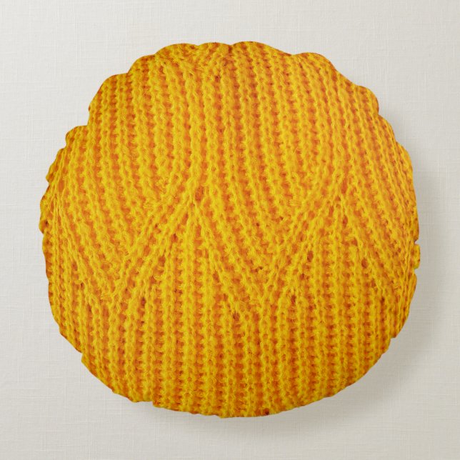 Yellow knitted surface textile material background round pillow (Front)