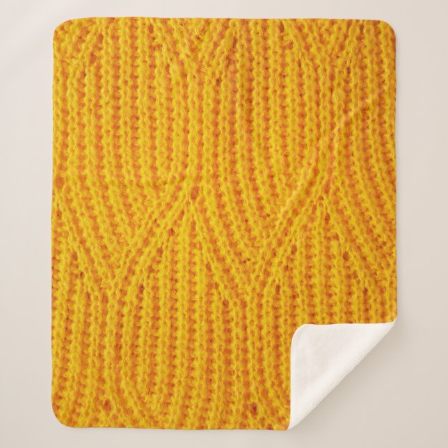 Yellow knitted surface textile material background sherpa blanket (Front)