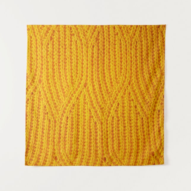 Yellow knitted surface textile material background tapestry (Front)