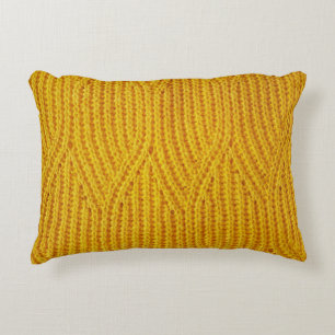 Yellow Knitted: Textile Surface Background. Accent Pillow