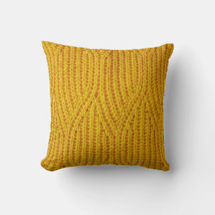 Yellow Knitted: Textile Surface Background. Throw Pillow