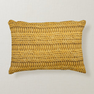 Yellow Knitted Textured Trendy Background Accent Pillow