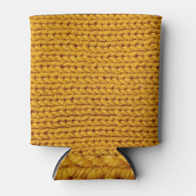 Yellow knitted wool, high-resolution texture. can cooler (Front)