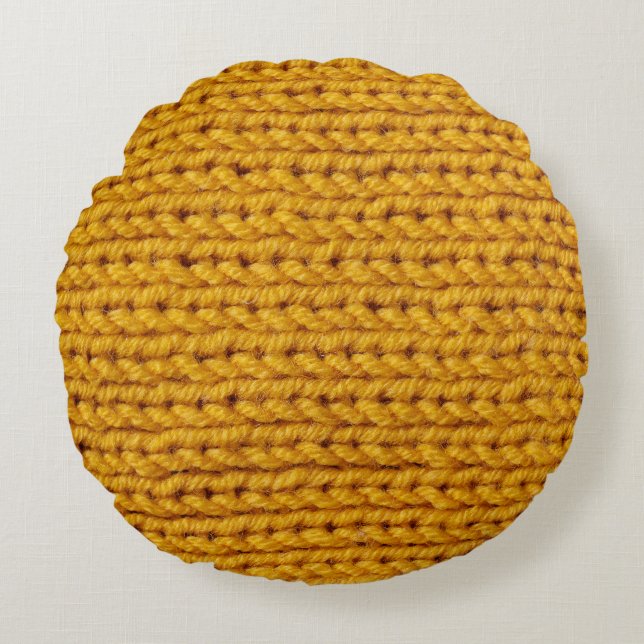 Yellow knitted wool, high-resolution texture. round pillow (Front)
