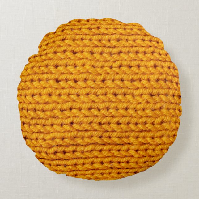 Yellow knitted wool texture background pattern wit round pillow (Front)