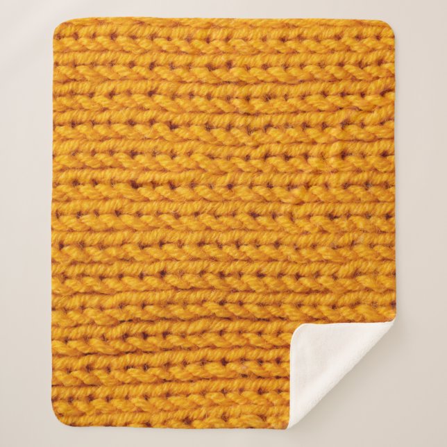 Yellow knitted wool texture background pattern wit sherpa blanket (Front)