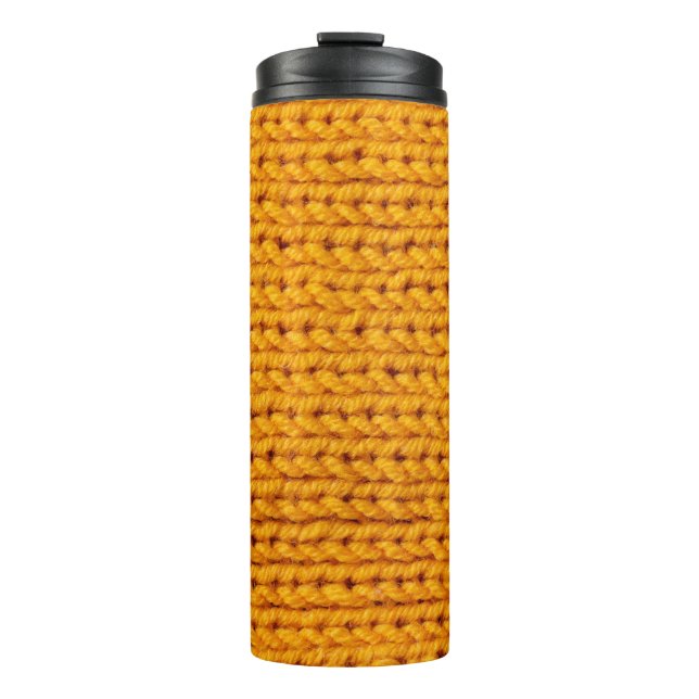 Yellow knitted wool texture background pattern wit thermal tumbler (Front)
