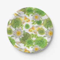 Yellow Koi Fish and White Water Lilies Pond