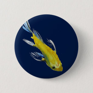 Yellow koi Japanese carp watercolour art fish 2 Inch Round Button