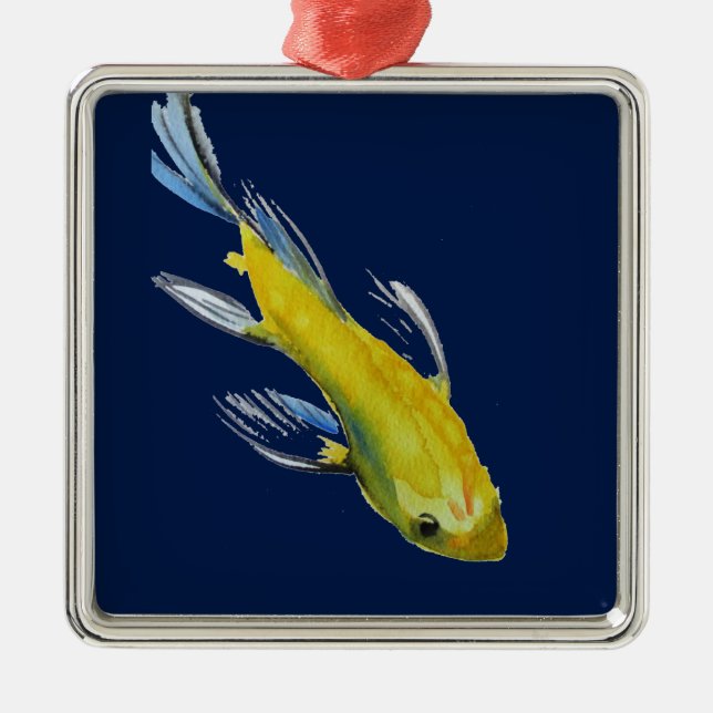 Yellow koi Japanese carp watercolour art fish Metal Ornament (Front)