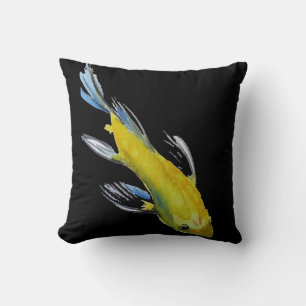 Yellow Koi Japanese watercolour fish art Throw Pillow