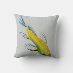 Yellow Koi Japanese watercolour fish art Throw Pillow