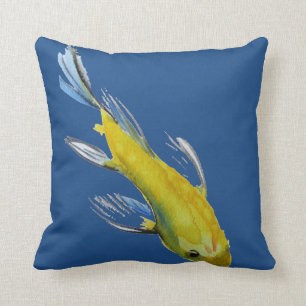 Yellow Koi Japanese watercolour fish art Throw Pillow