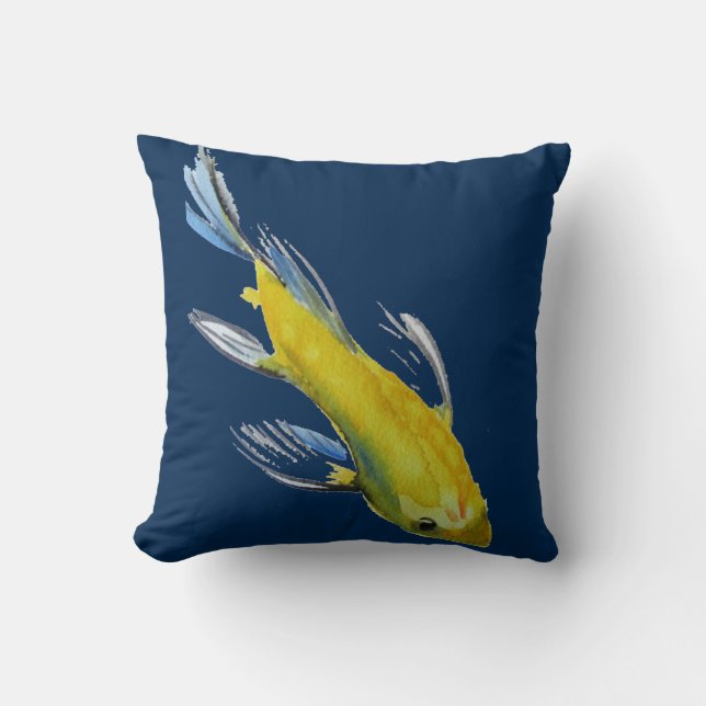 Yellow Koi Japanese watercolour fish art Throw Pillow (Front)