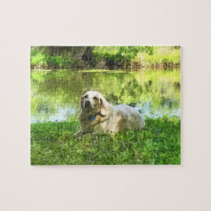 Yellow Lab by Lake Jigsaw Puzzle