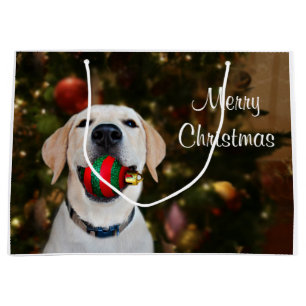 Yellow lab Christmas ball Large Gift Bag