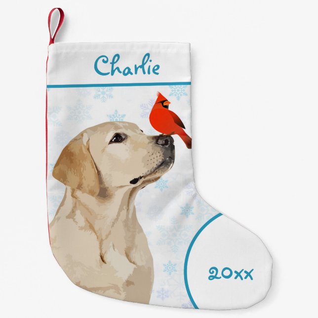 Yellow Lab Christmas Cardinal - Cute Dog Labrador Small Christmas Stocking (Front)