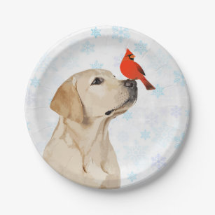 Yellow Lab Christmas Cardinal - Cute Labrador Dog Paper Plate