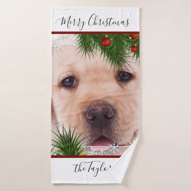 Yellow Lab Christmas - Personalized Puppy Labrador Bath Towel (Bath Towel)