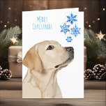 Yellow Lab Christmas Snowflakes Cute Dog Labrador Holiday Card<br><div class="desc">Send Christmas greetings with this adorable Santa Merry Christmas Yellow Labrador and Snowflakes Card. Inside : Merry Christmas ~ Happy New Year . Personalize with your family name, and names, or delete if you would like to handwrite. This yellow labrador christmas card will be a favourite among labrador lovers. Visit...</div>