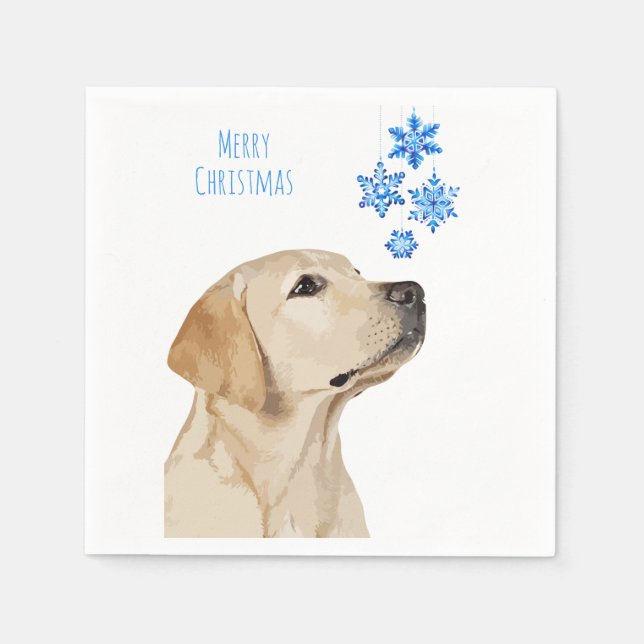 Yellow Lab Christmas Snowflakes Cute Dog Labrador Napkin (Front)
