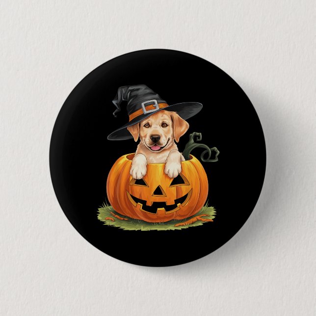 Yellow Lab Dog Halloween Pumpkin 2 Inch Round Button (Front)