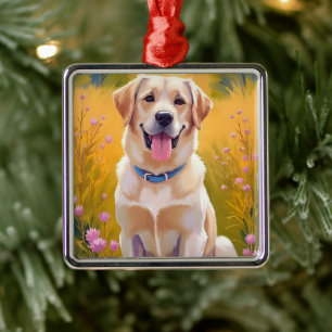 Yellow Lab   Dog Painting Labrador Retriever Metal Ornament