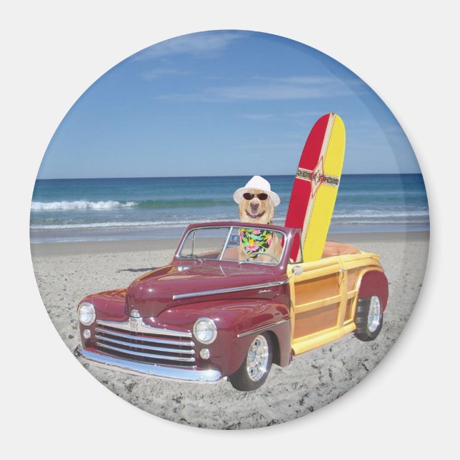 Yellow Lab Driving Woodie Magnet (Front)