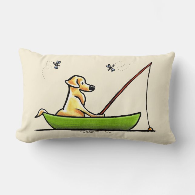 Yellow Lab Fishing Lumbar Pillow (Front)
