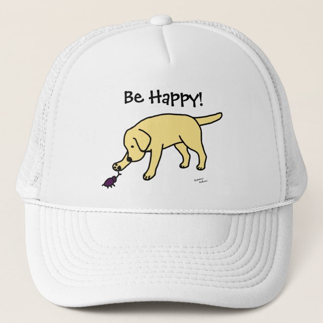 Yellow Lab Friendly Cartoon Labrador Trucker Hat (Front)