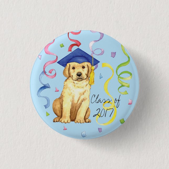 Yellow Lab Graduate 1 Inch Round Button (Front)