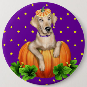 Yellow Lab Halloween Labr-O-Lantern 6 Inch Round Button