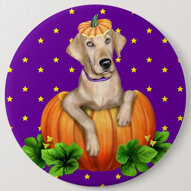 Yellow Lab Halloween Labr-O-Lantern 6 Inch Round Button (Front)