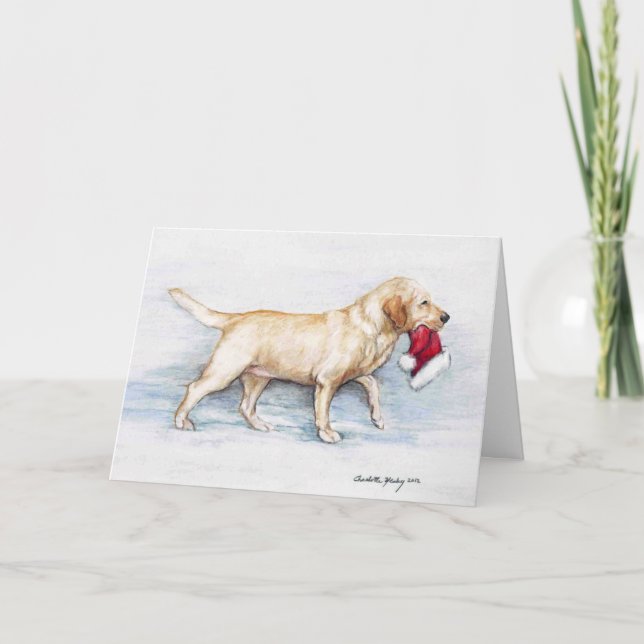 Yellow Lab Hat Delivery Dog Art Greeting Card (Front)
