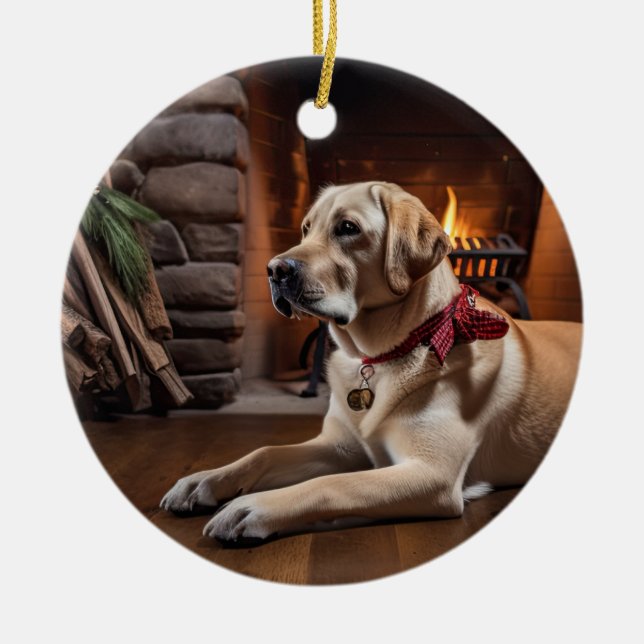 Yellow Lab Holiday Ceramic Ornament (Front)