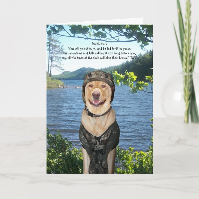 Yellow Lab in Camo Birthday for Outdoorsman Card (Front)