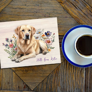 Yellow Lab in Wildflowers Hello Personalized Postcard
