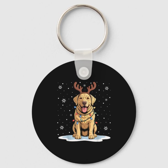 Yellow Lab Labrador Christmas Reindeer Dog Lover X Keychain (Front)