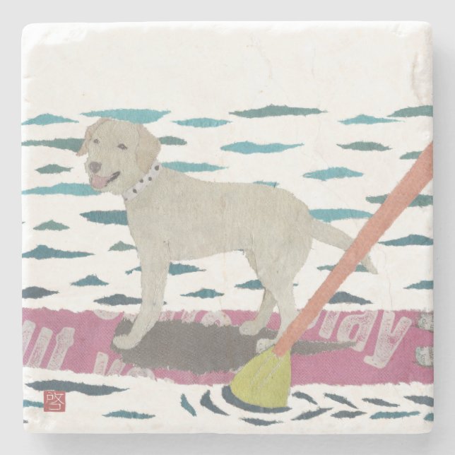Yellow Lab, Labrador Retriever, Beach Dog Stone Coaster (Front)