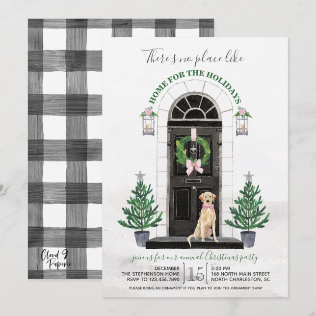 Yellow Lab Labrador Retriever Holiday Party Invitation (Front/Back)