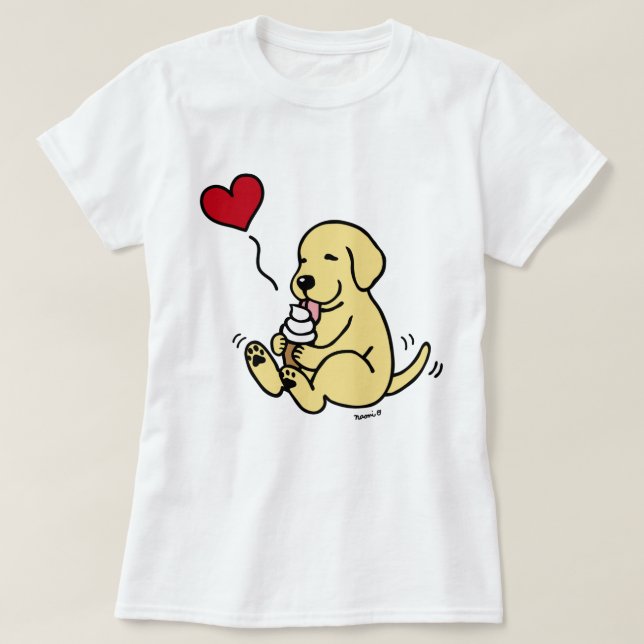 Yellow Lab Licking Ice Cream with Red Heart T-Shirt (Design Front)